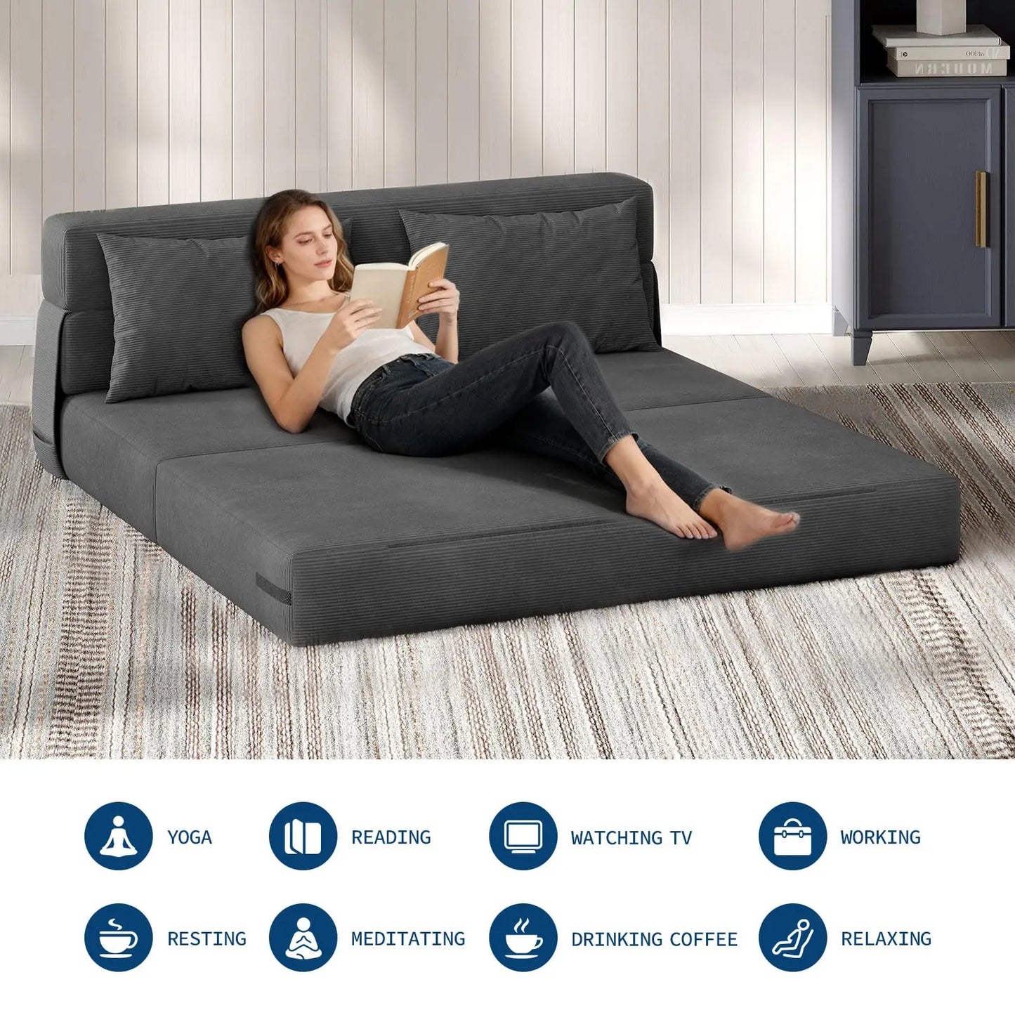HobbyLane 4-in-1 Folding Sofa Bed Convertible Sleeper Loveseat Couch
