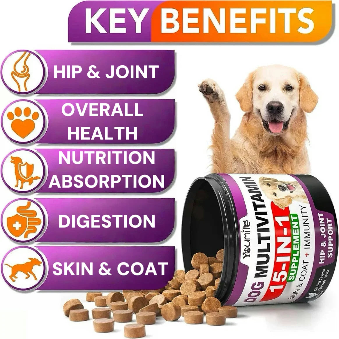 Youmile Multivitamin For Dogs Improve Hair Digestion Immunity