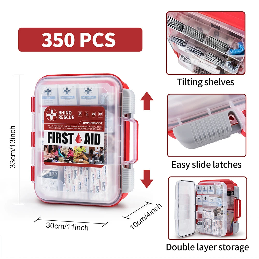 Rhino Rescue 350 Piece OSHA All Purpose First Aid Kit for Home Office