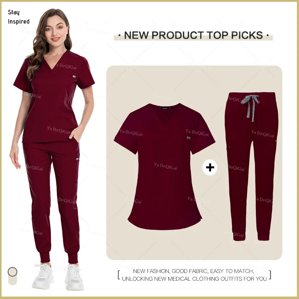 NONECN Nurse Uniforms Set Women Men Medical Hospital Scrubs Outfit