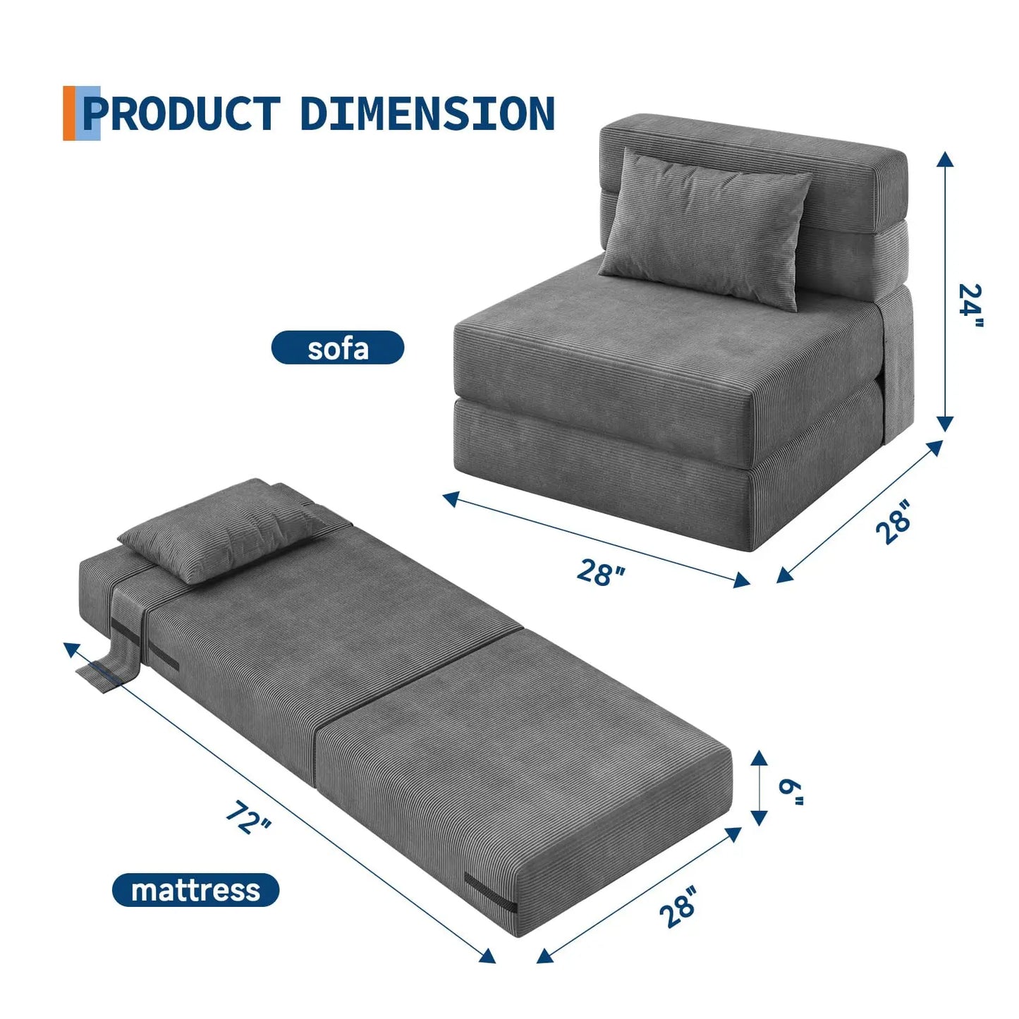 HobbyLane 4-in-1 Folding Sofa Bed Convertible Sleeper Loveseat Couch