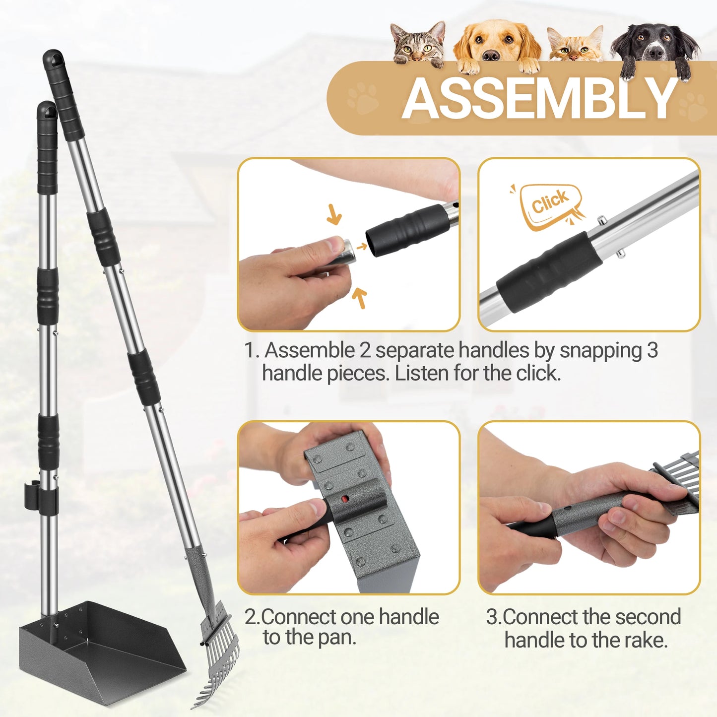 Dog Pooper Scooper Set With Long Adjustable Stainless Handles