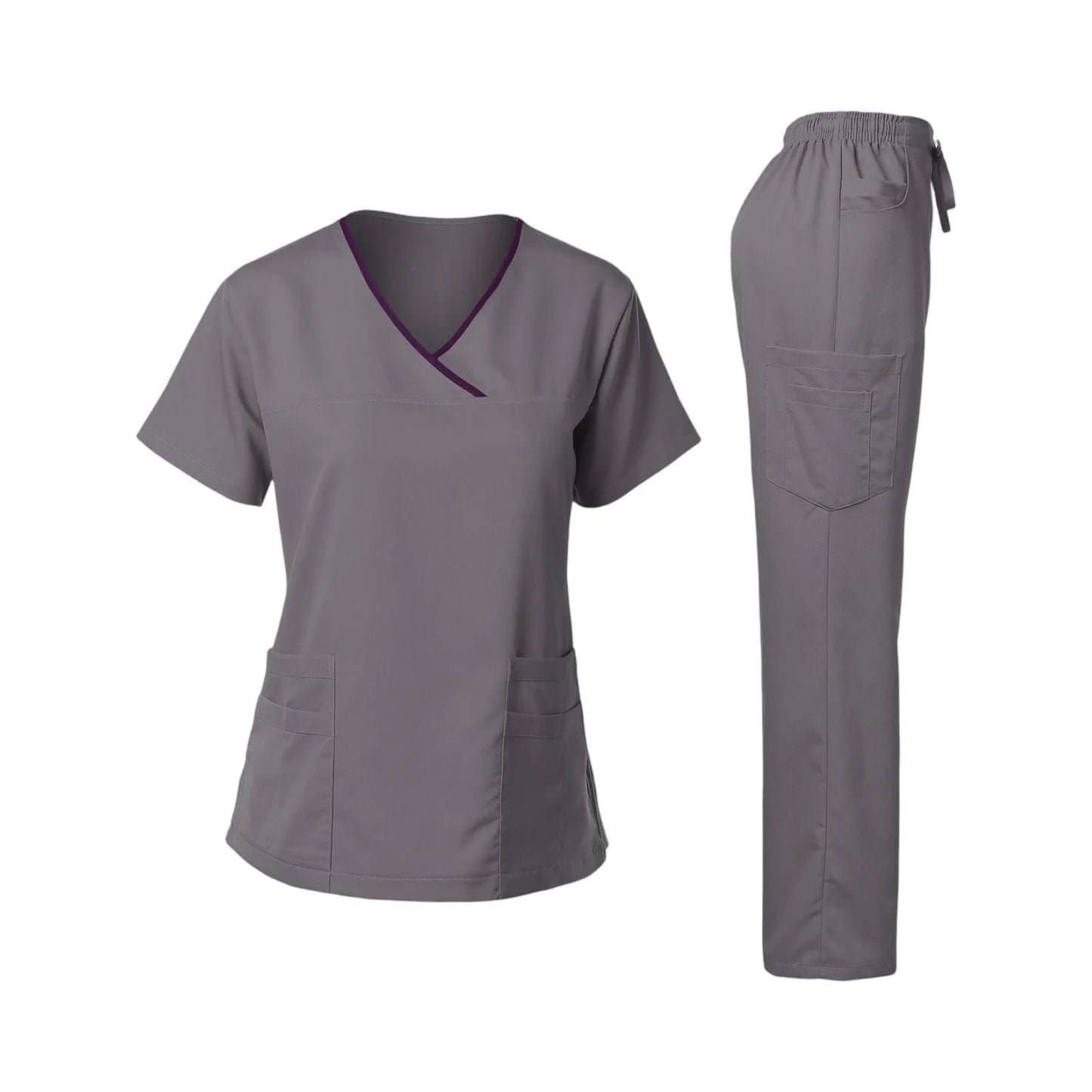 Nurse Scrub Set V-Neck Short Sleeve Multi-Pocket Pants