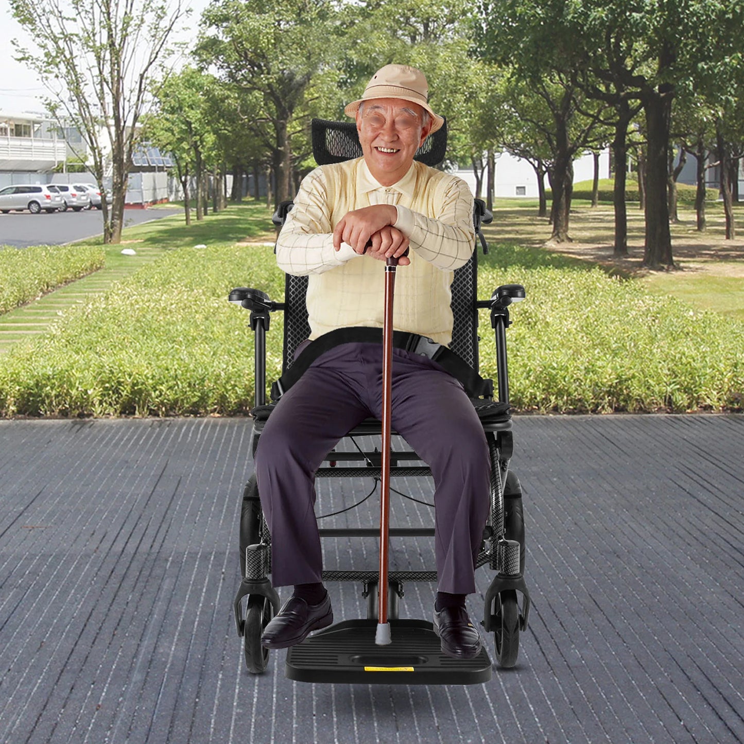 Folding Transport Wheelchair Reclining With Adjustable Headrest