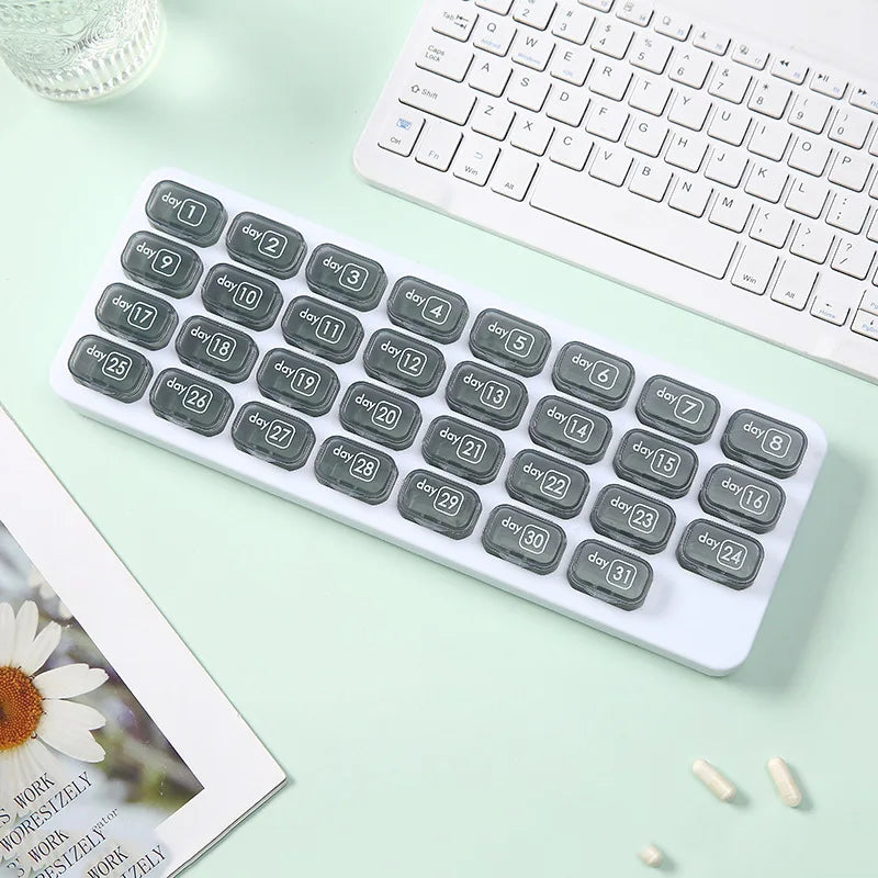 Portable 31 Day Pill Organizer for Travel and Home