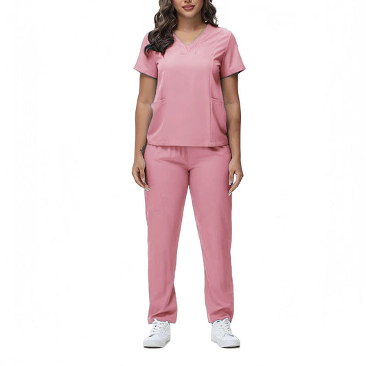 Women's Nurse Scrub Set V Neck Short Sleeve Medical Uniform