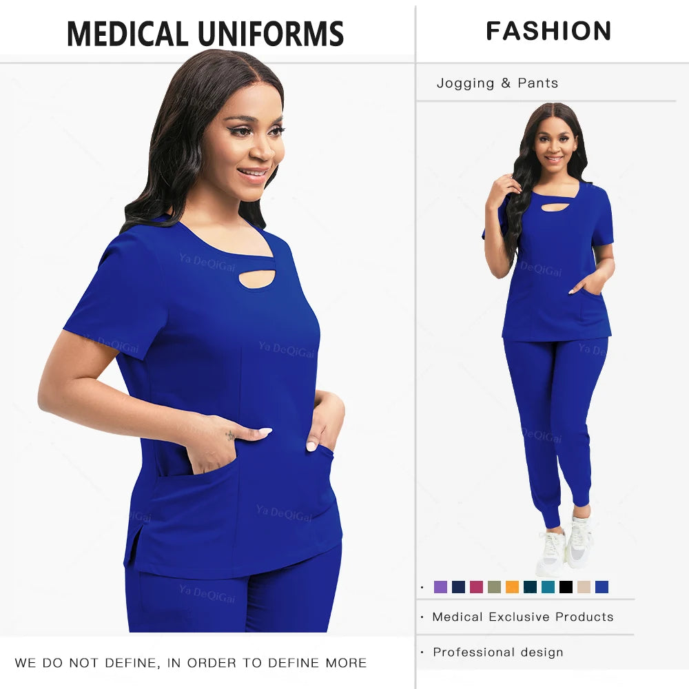 None Womens Medical Scrubs Set Nurses Uniform Jogger Pants