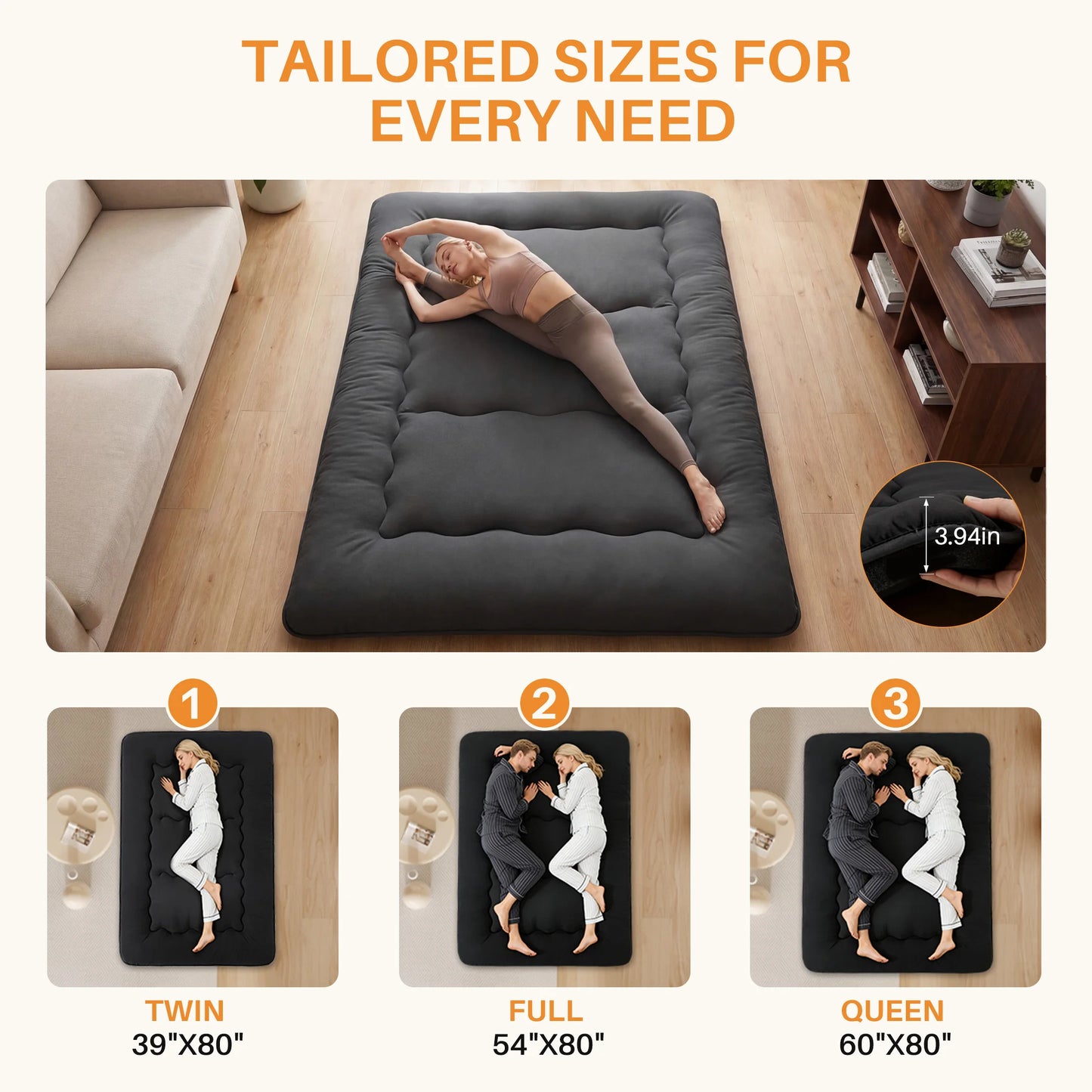 Japanese Floor Futon Mattress With Removable Washable Cover