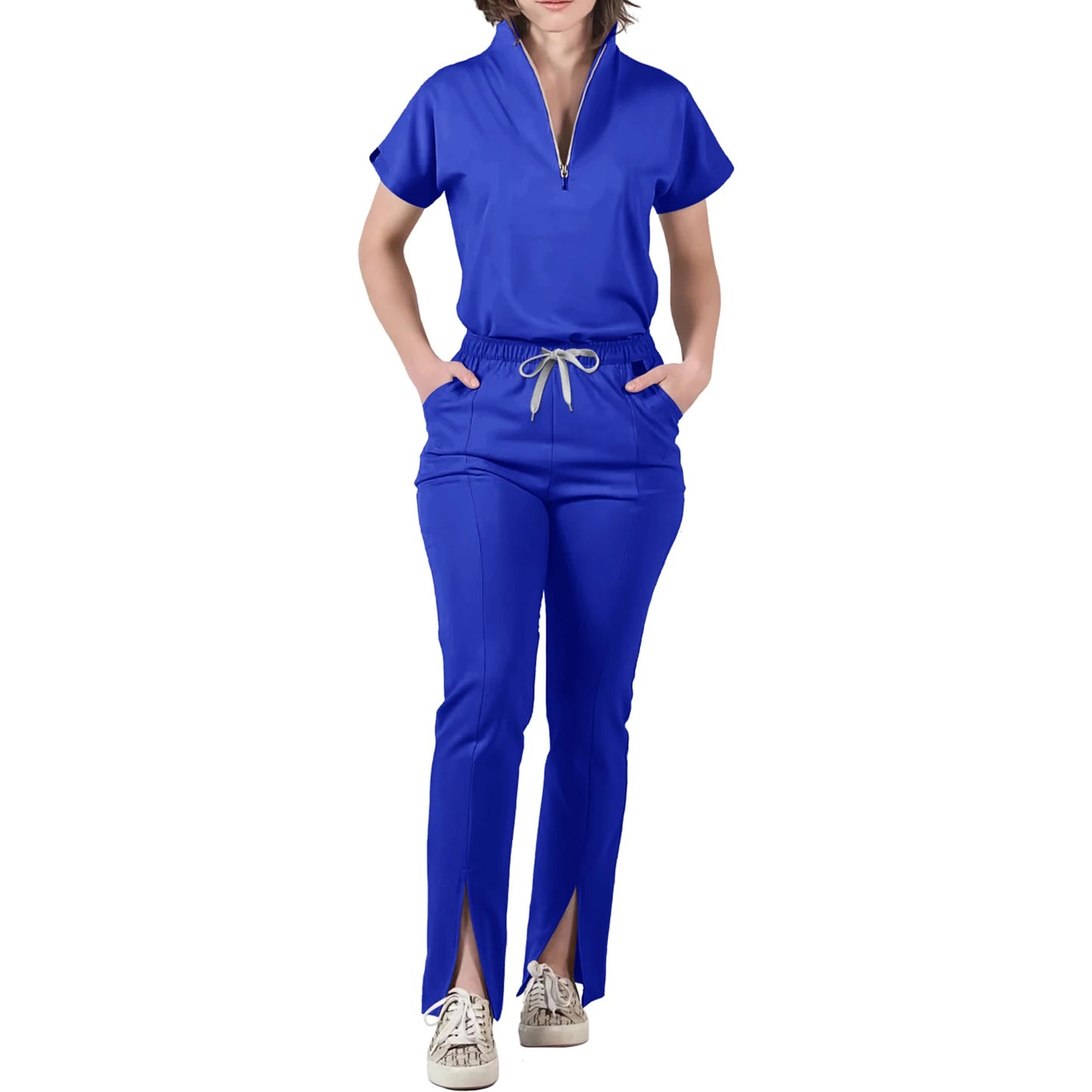 Nurse Scrub Set V-Neck Half Zip Short Sleeve Professional Workwear