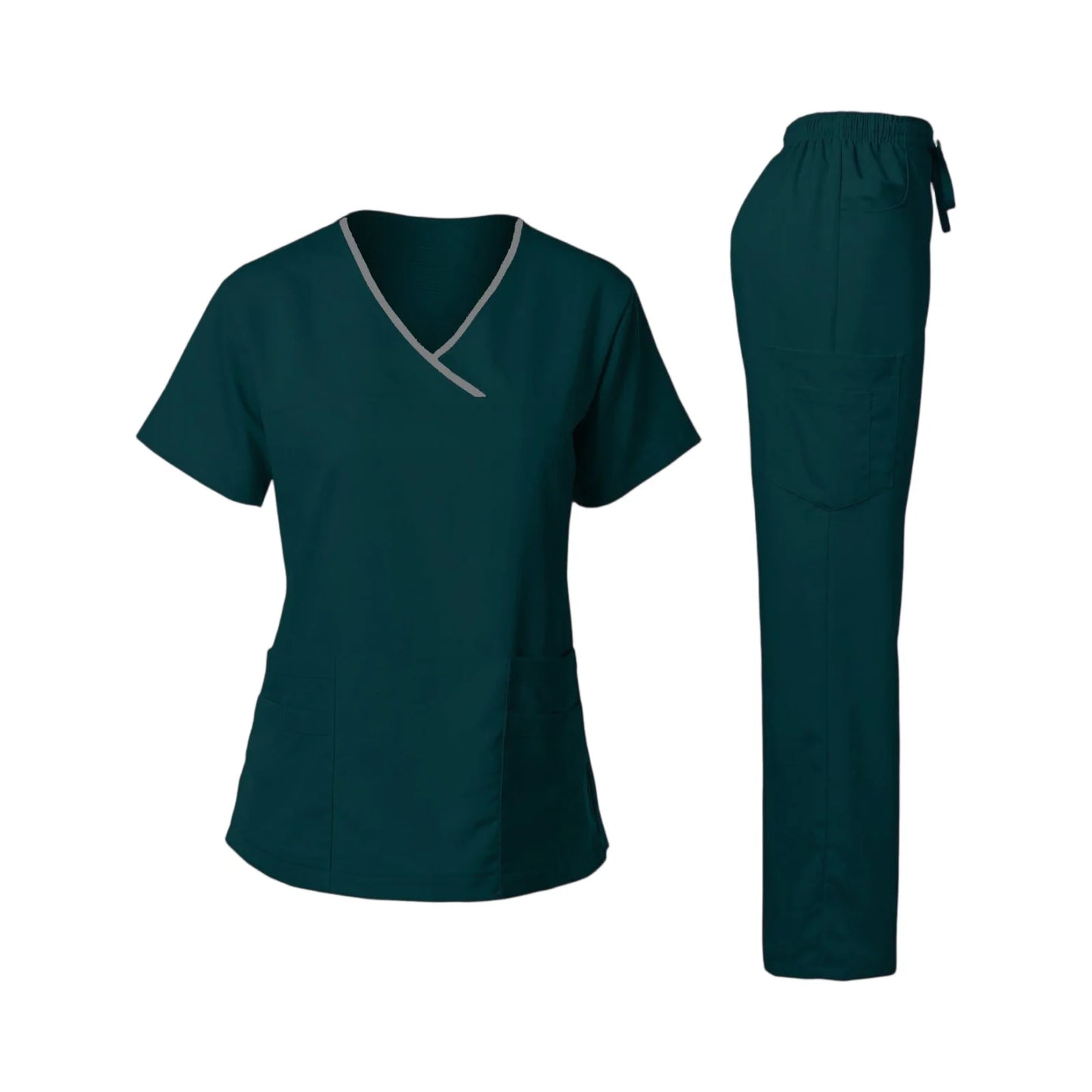 Nurse Scrub Set V-Neck Short Sleeve Multi-Pocket Pants