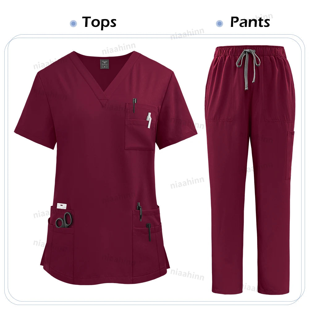 Medical Scrubs Set For Women Nurse Uniform Unisex Lab Coat
