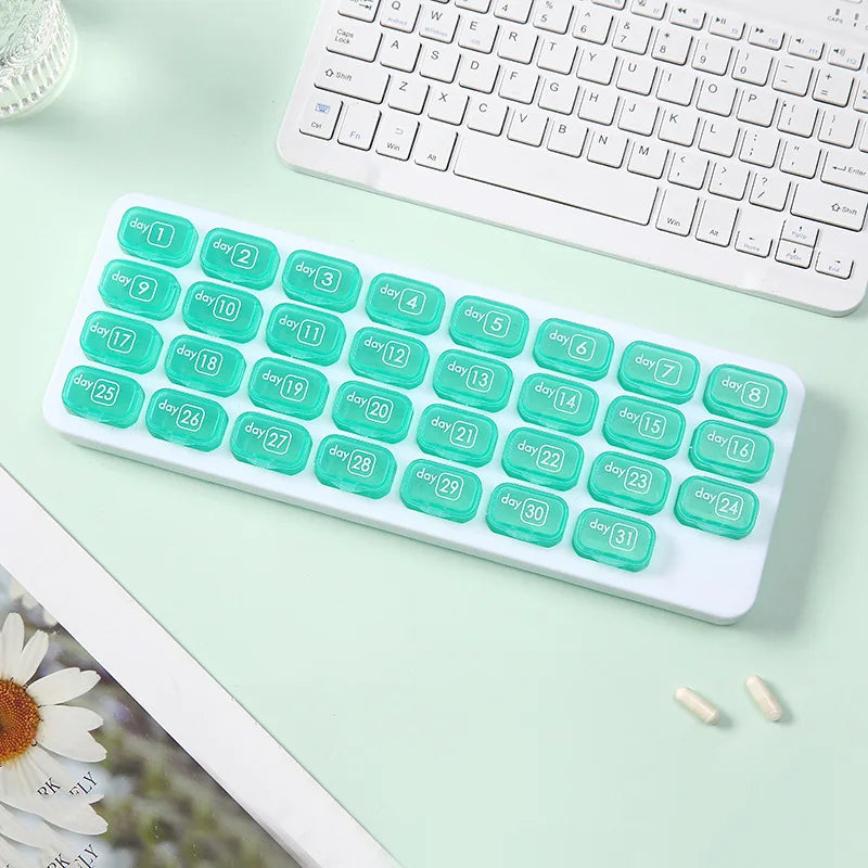 Portable 31 Day Pill Organizer for Travel and Home