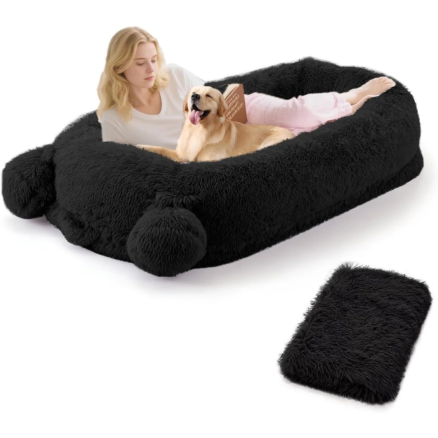 HiMISS Dog Bed for Adults With Removable Cover Matching Blanket and Pockets