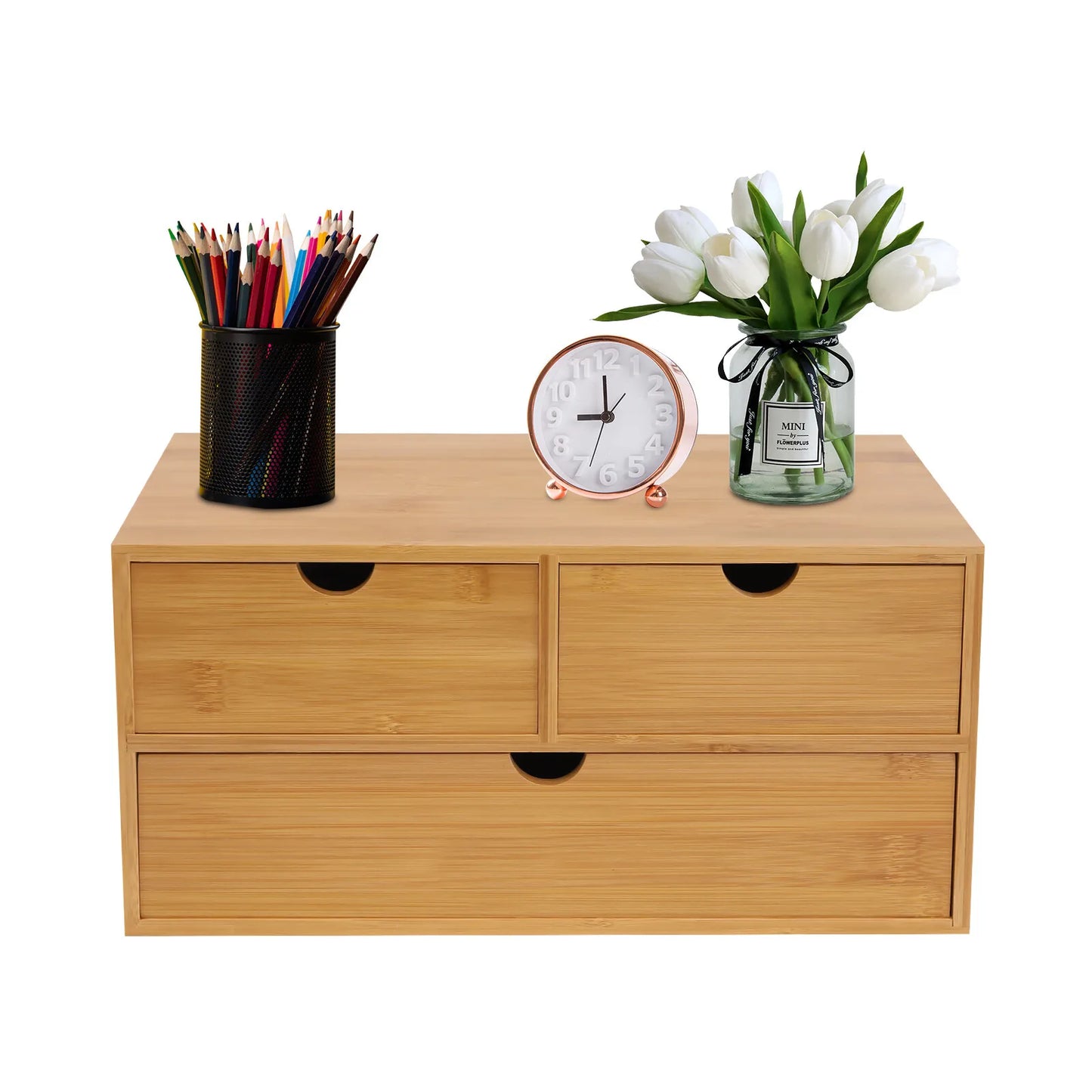 Bamboo Desk Drawer Organizer 3 Drawer Tabletop Storage Box