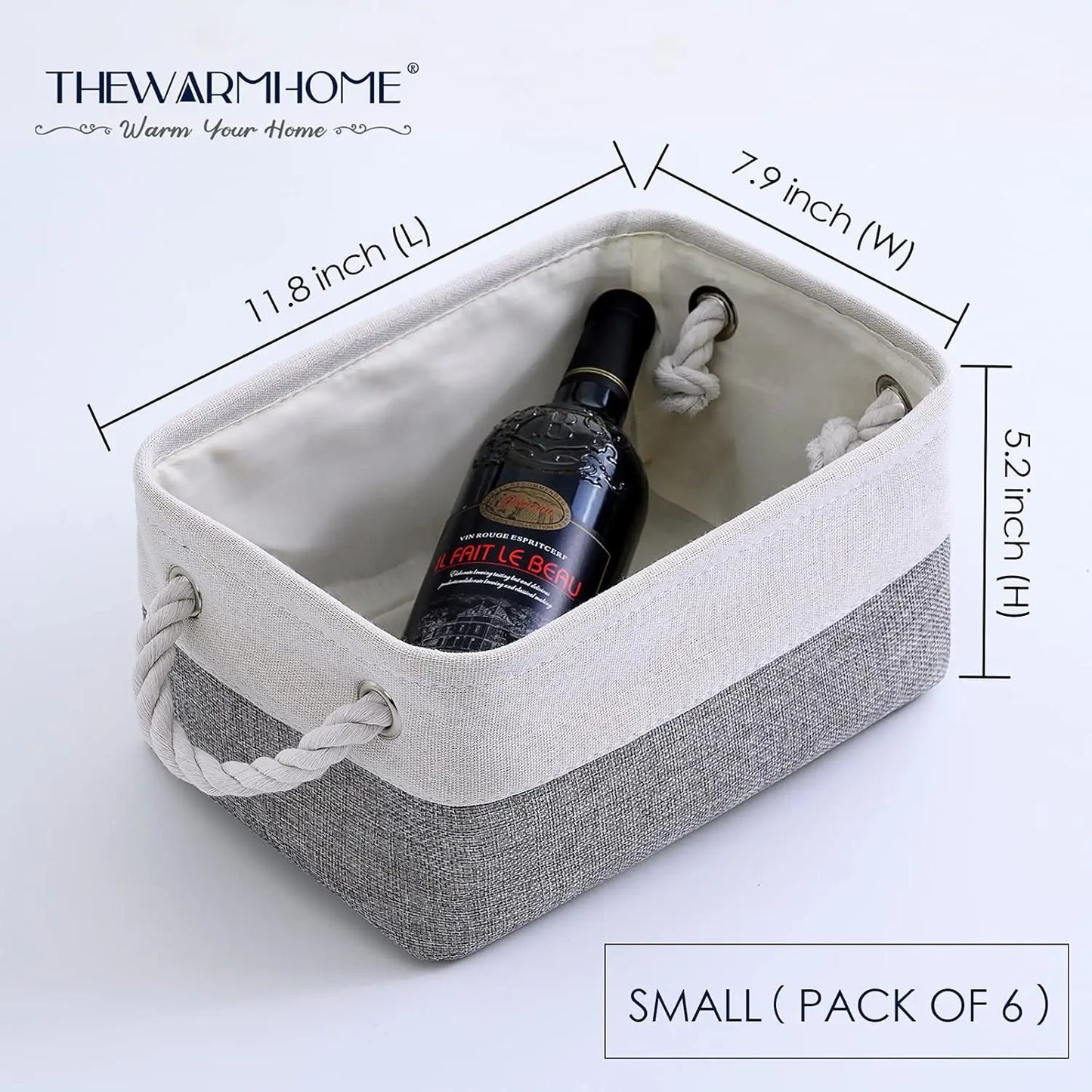 Foldable Fabric Storage Baskets With Handles Six Pack