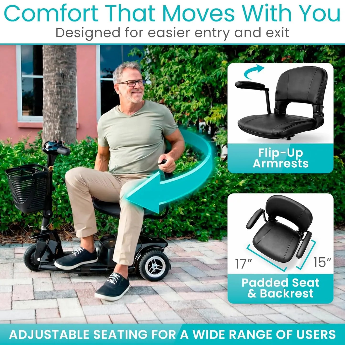 3 Wheel Mobility Scooter Electric Powered Folding Compact for Adults