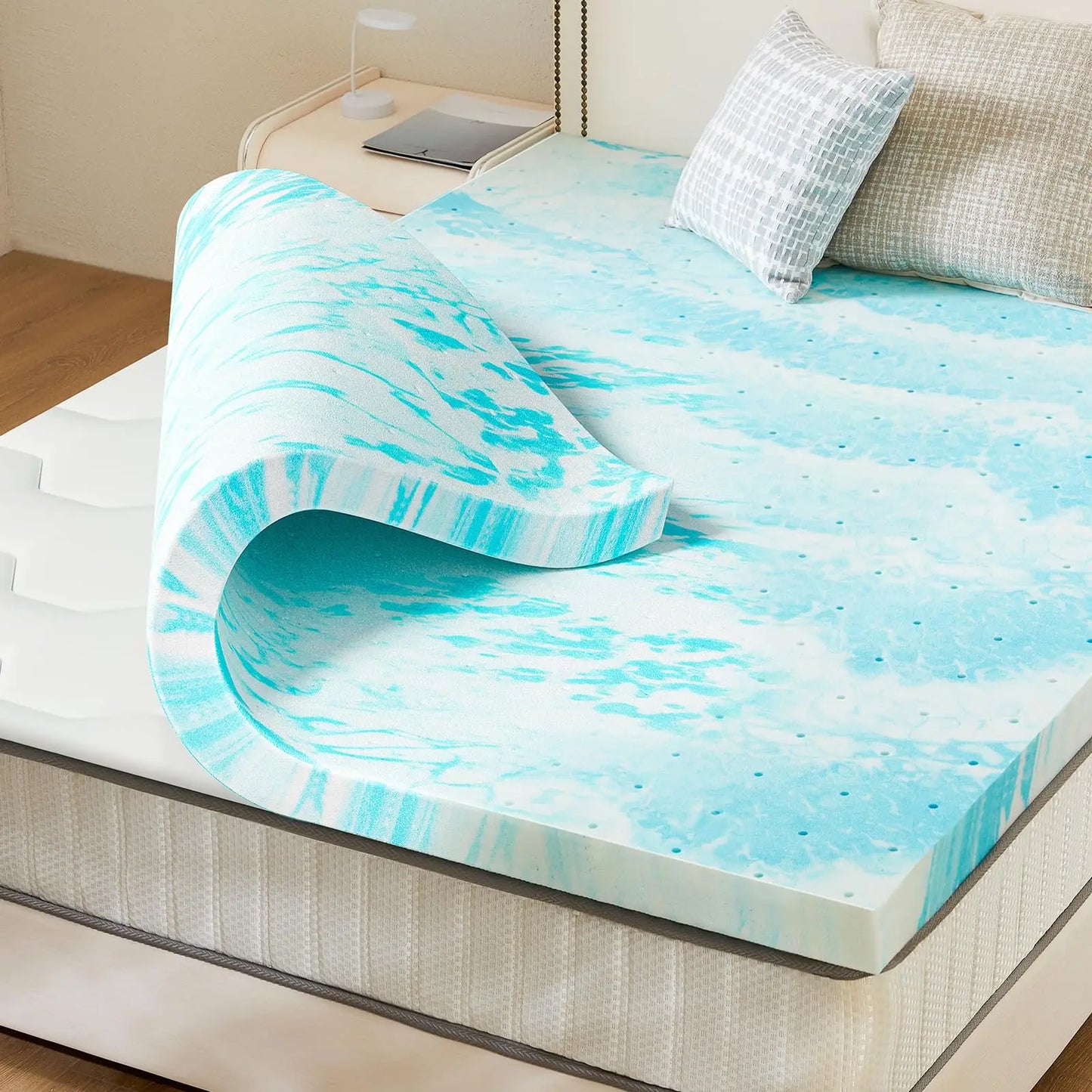 JHK Gel Memory Foam Mattress Topper for Bedroom Cooling Comfort