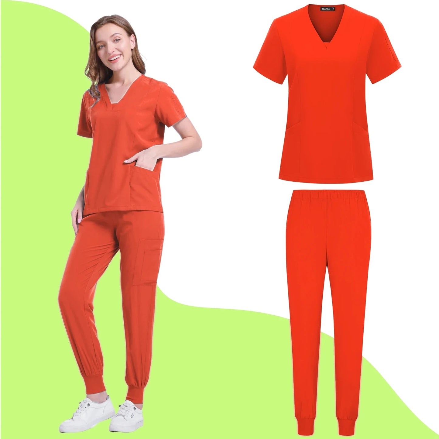 Women's Nurse Scrub Set V Neck Short Sleeve Multiple Pockets Medical Uniform