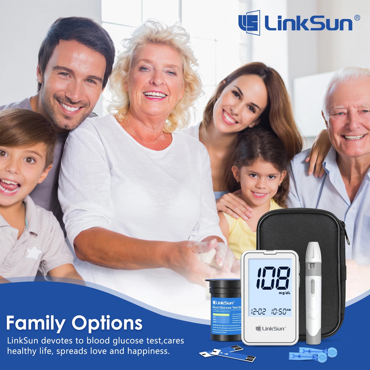 Linksun G-425-2 Blood Glucose Meter Glucometer Kit For Diabetes Testing