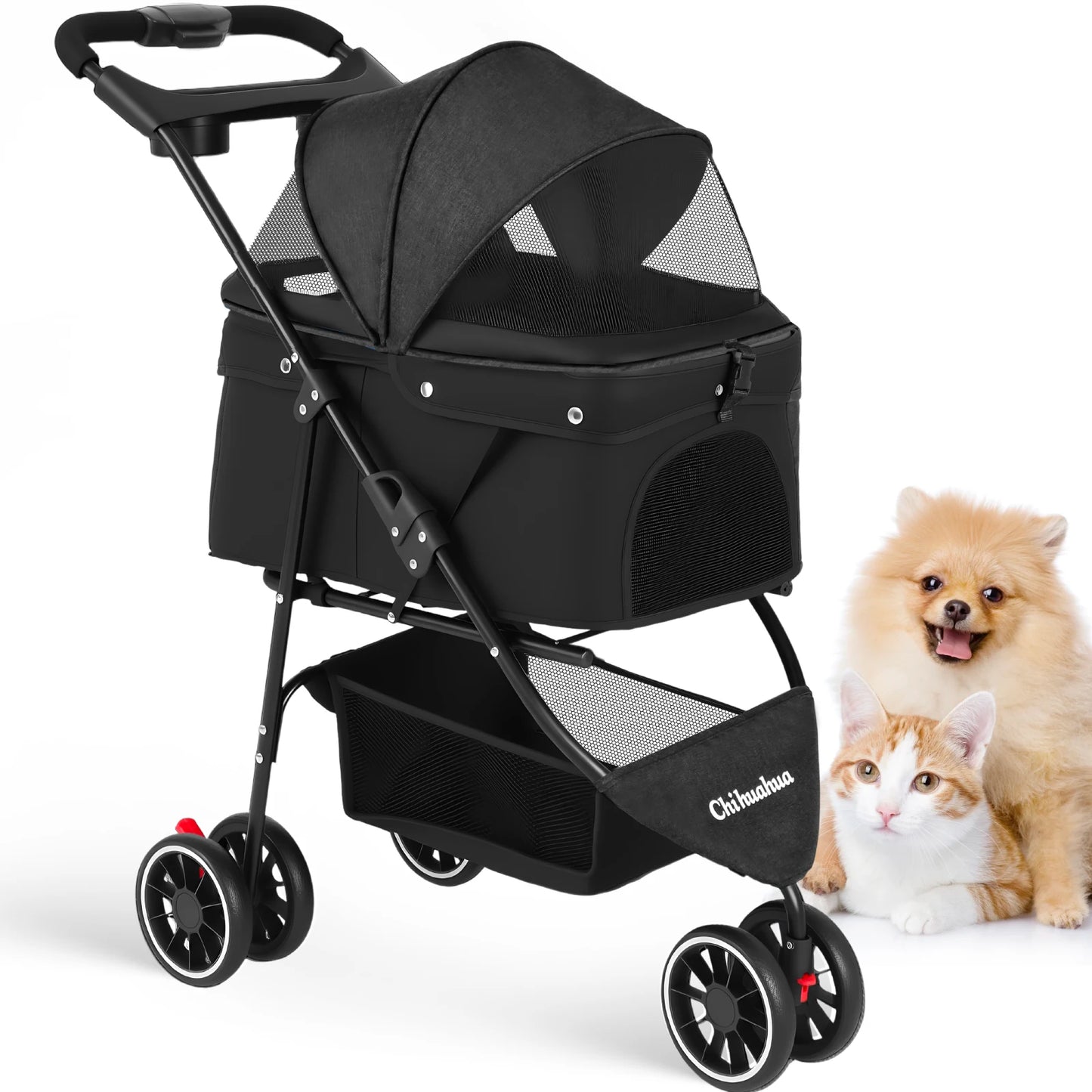 Chihuahua Pet Stroller For Small And Medium Dogs 3-Wheel Foldable