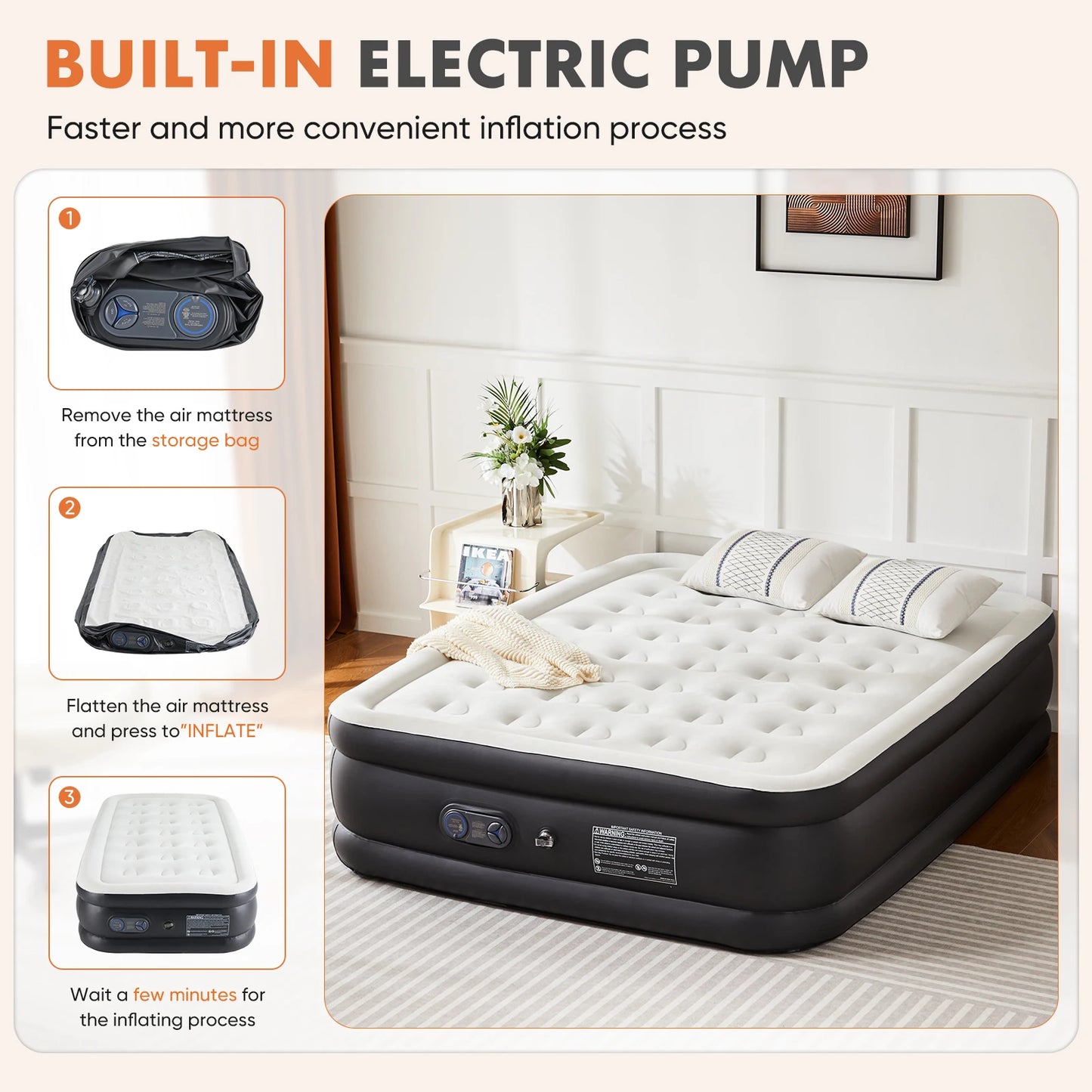 JHK Air Mattress Non Slip Bottom For Home Camping Comfort