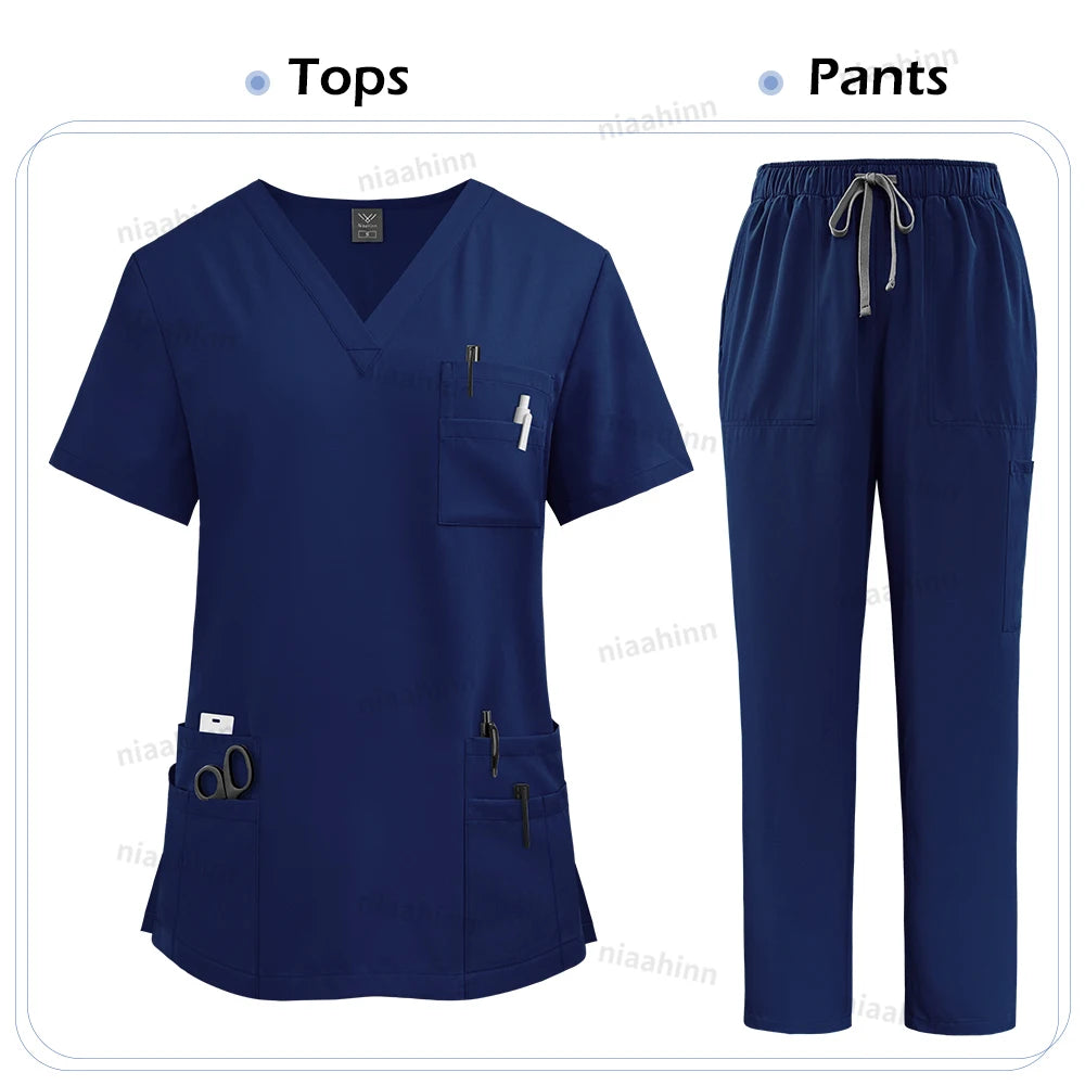 Medical Scrubs Set For Women Nurse Uniform Unisex Lab Coat