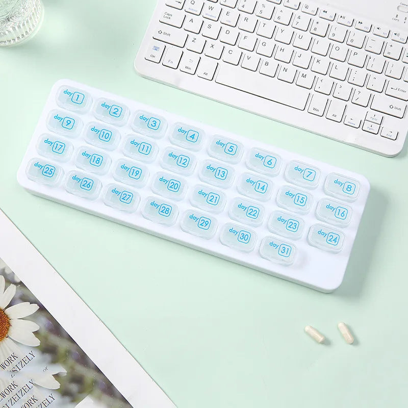 Portable 31 Day Pill Organizer for Travel and Home