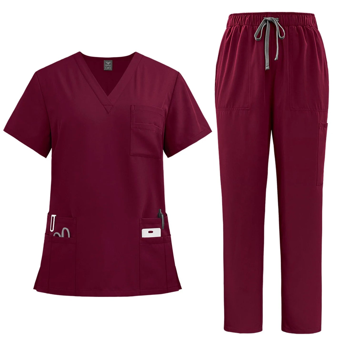 Eillysevens Nurse Uniform Quick Dry VNeck Short Sleeve Pants Set