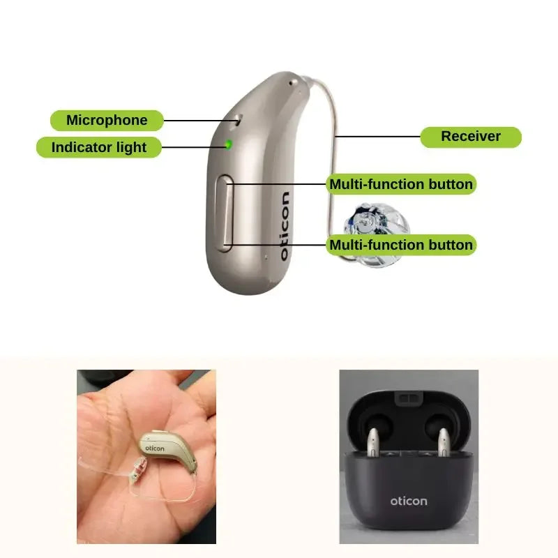 Oticon Intent 3 Intent 4 miniRITE T R hearing aids 48 channels rechargeable programmable Bluetooth direct connection app control