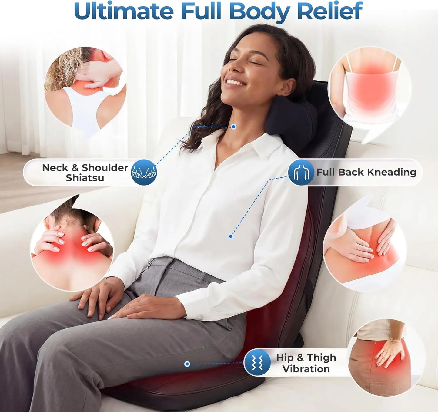 HIMOUTA 3 In 1 Shiatsu Neck Back Massage Cushion Heat