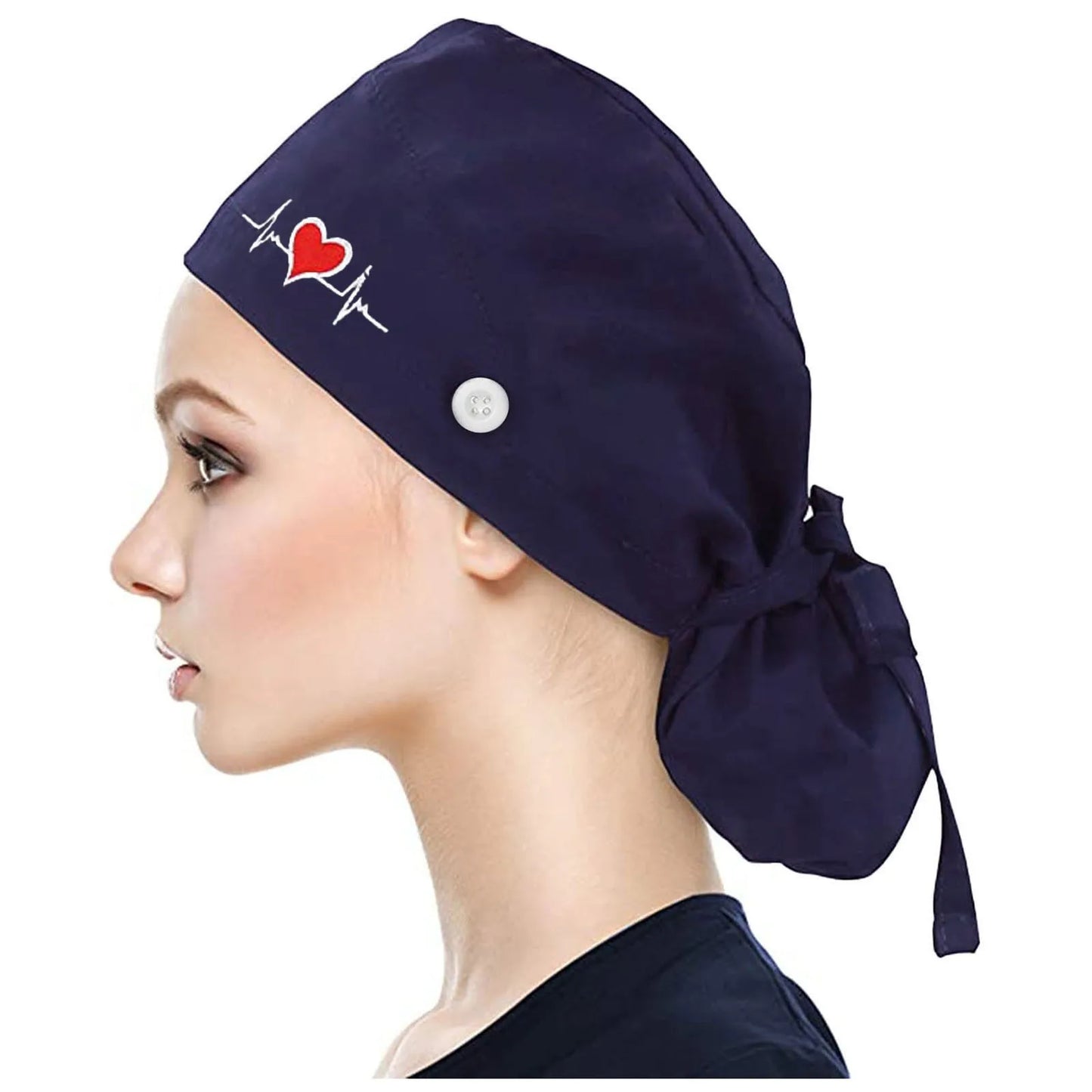 Eillysevens Scrub Cap With Buttons Bouffant Print Sweatband Unisex Hat