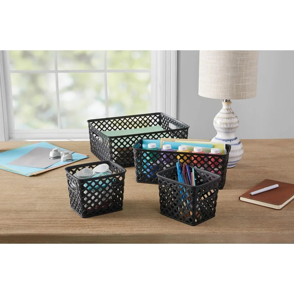 Decorative Storage Baskets Set 4 Piece Durable Plastic Organization Bins