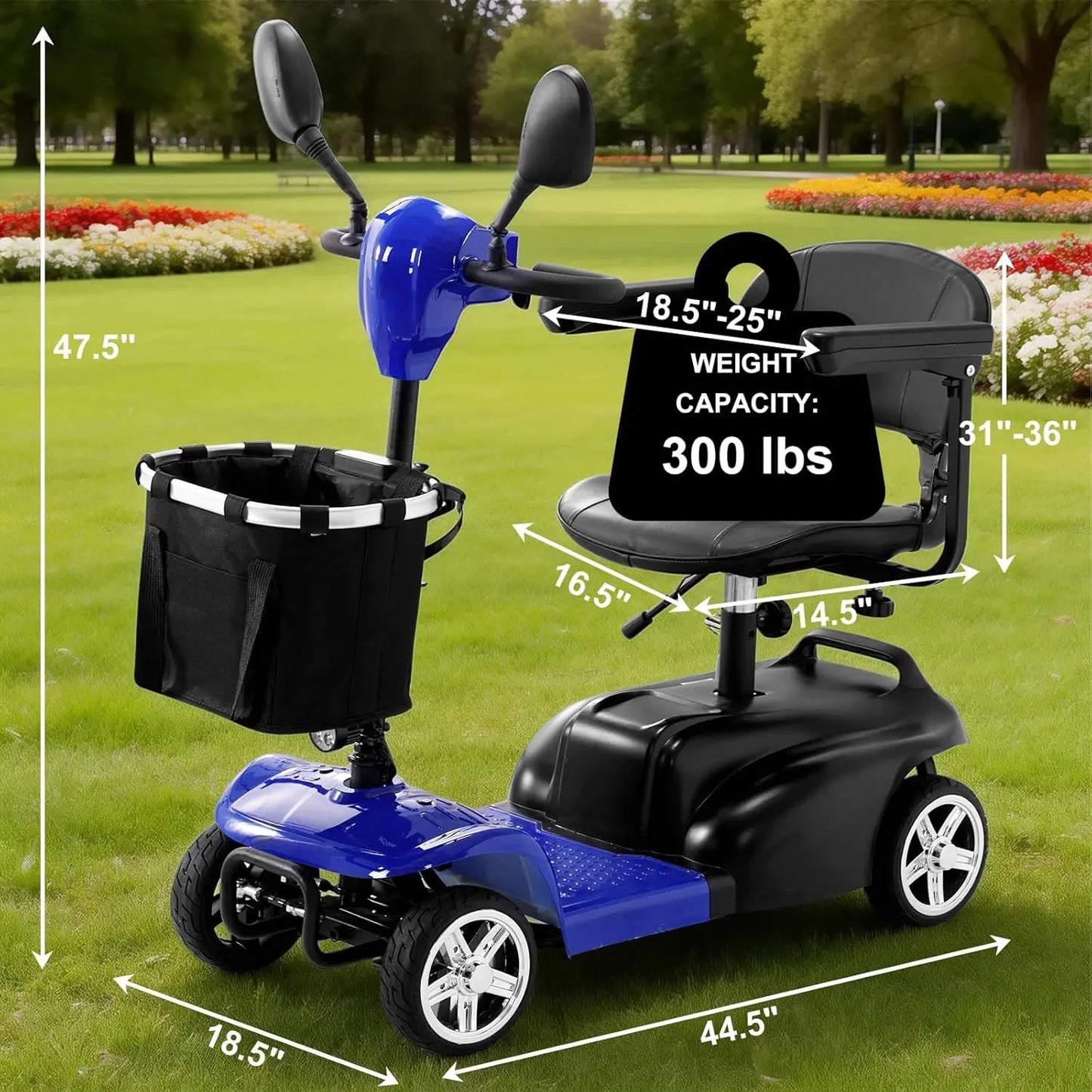 Foldable Mobility Scooter For Seniors And Adults 300lb Capacity