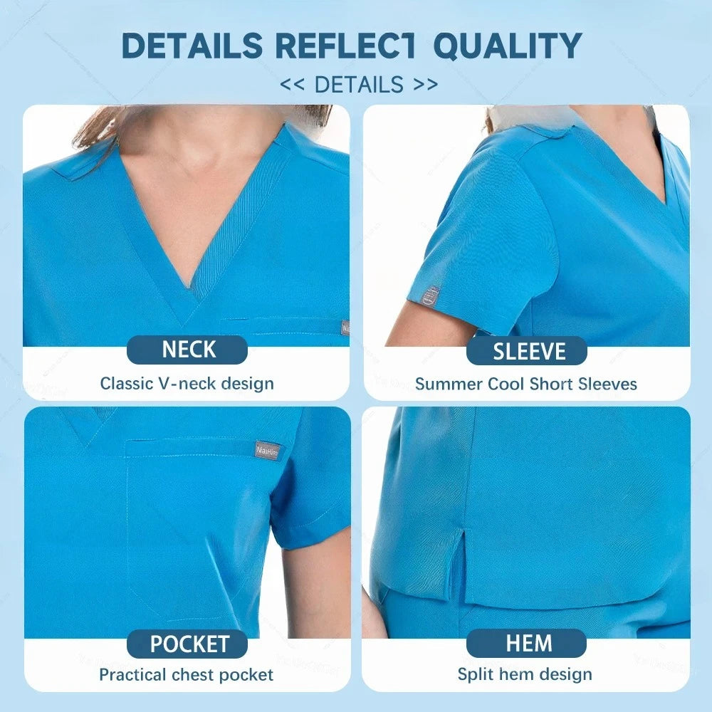 NONECN Nurse Uniforms Set Women Men Medical Hospital Scrubs Outfit