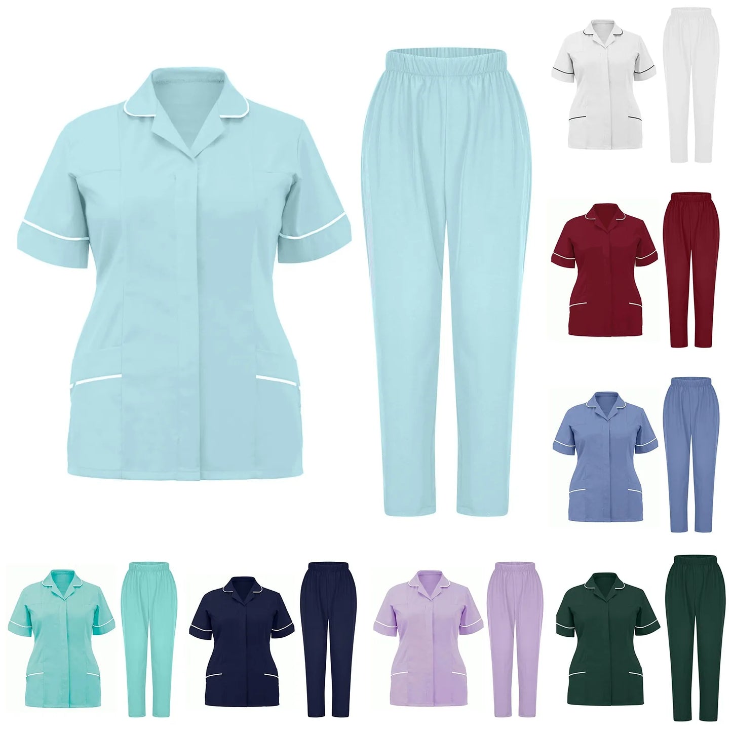 Eillysevens Womens Nurse Uniform Quick Dry VNeck Pocket Scrub Set