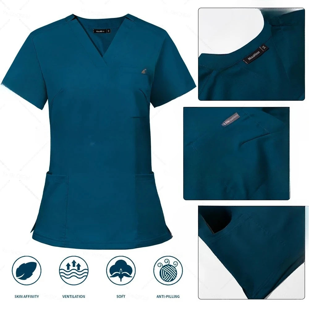 Scrubs Uniform Set Short Sleeve V Neck Top Jogger Pants