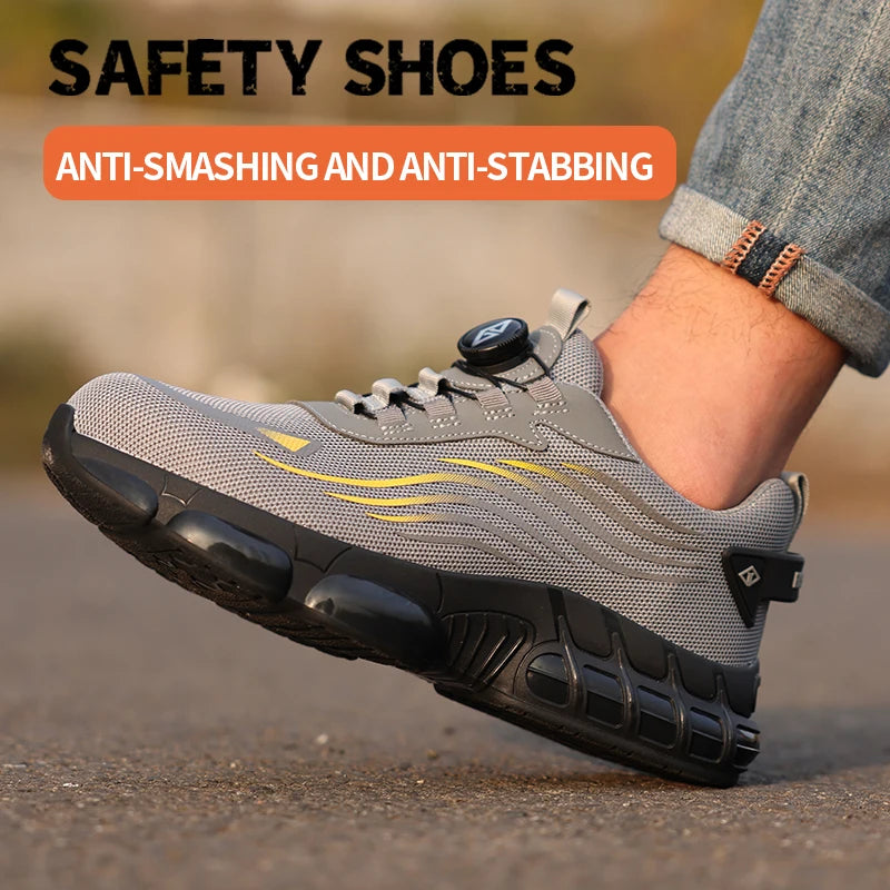 Air Cushion Soft Sole Mens Steel Toe Safety Shoes Breathable