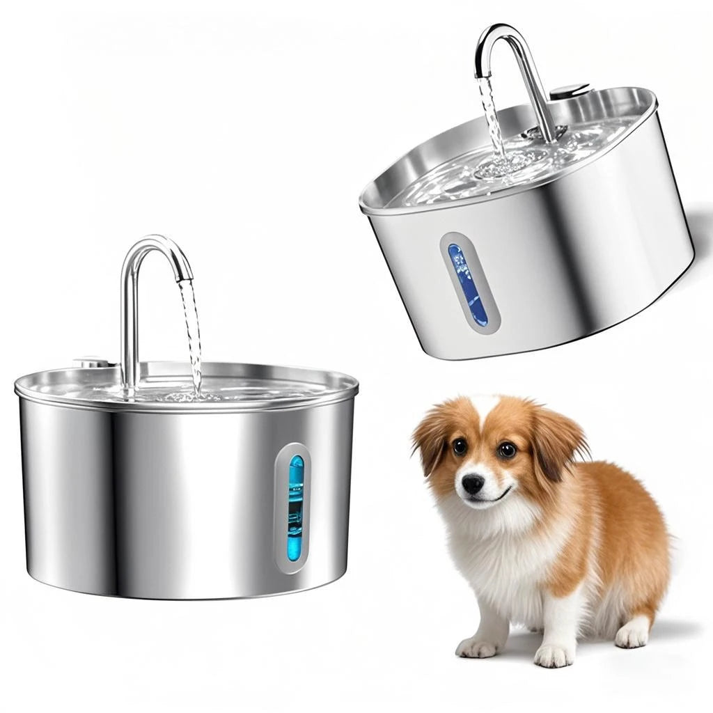 Stainless Steel Cat Water Fountain With LED Window Silent Flow