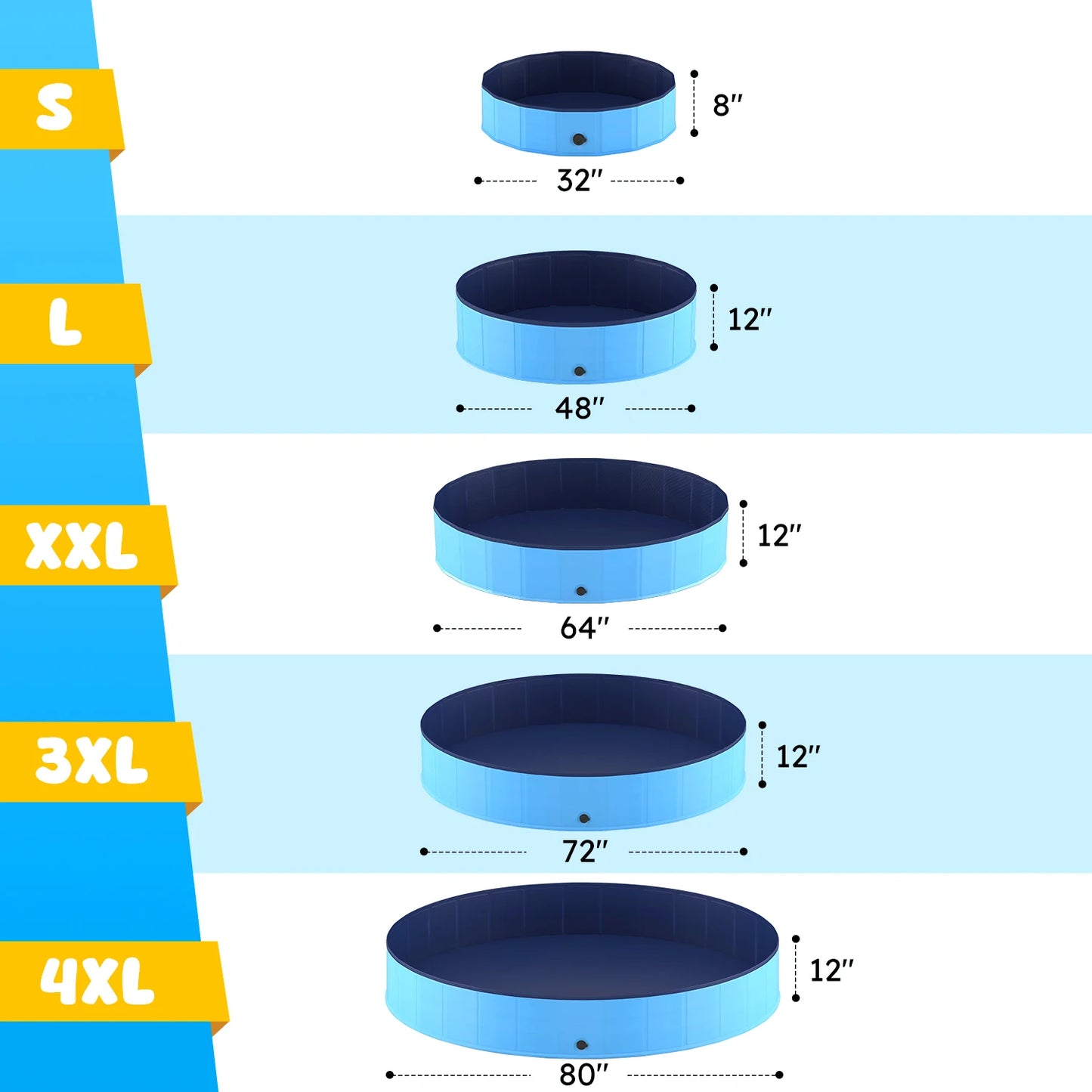 Portable Dog Pool Foldable Pet Bath Tub Anti Slip Collapsible Hard Plastic