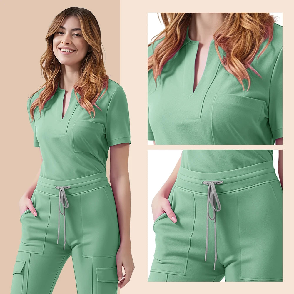 Women's Medical Scrubs Set Nurse Uniform Two Piece Tops Pants