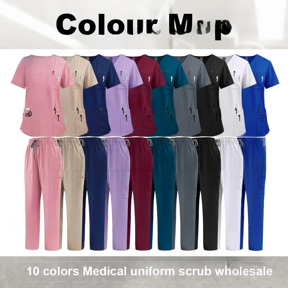Medical Scrubs Set For Women Nurse Uniform Unisex Lab Coat