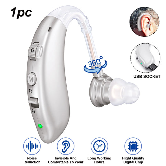 Rechargeable Behind The Ear Hearing Aid Invisible Senior Noise Reduction