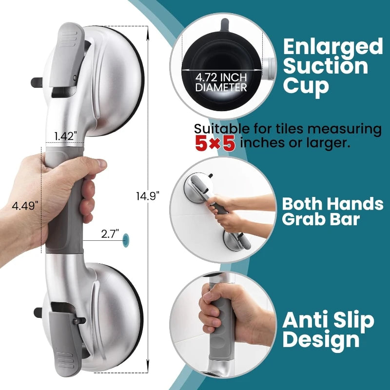 TAILI Grab Bars for Bathtubs and Showers,2 Pack Shower Handles for Elderly Suction,Maximum 330lbs,Shower Bar with Upgraded