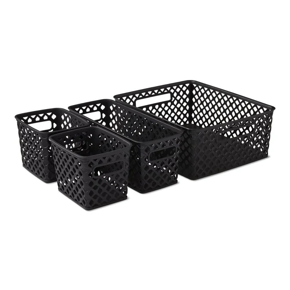 Decorative Storage Baskets Set 4 Piece Durable Plastic Organization Bins