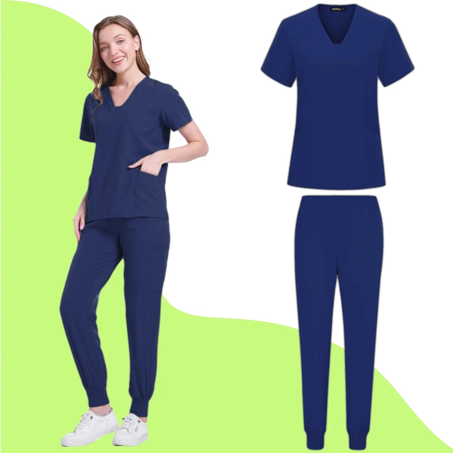 Women's Nurse Scrub Set V Neck Short Sleeve Multiple Pockets Medical Uniform