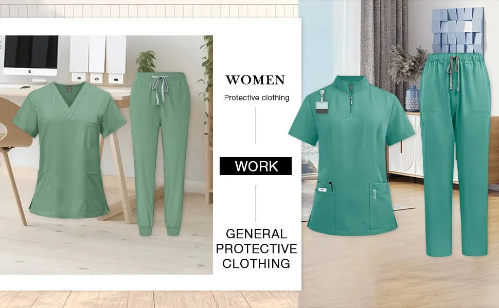 Eillysevens Women Nurse Uniform Quick-Dry V-Neck Short Sleeve Set