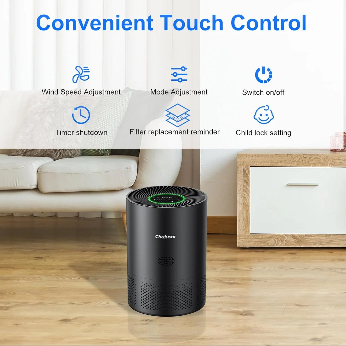 Chuboor H13 True HEPA Air Purifier For Home Bedroom Kitchen