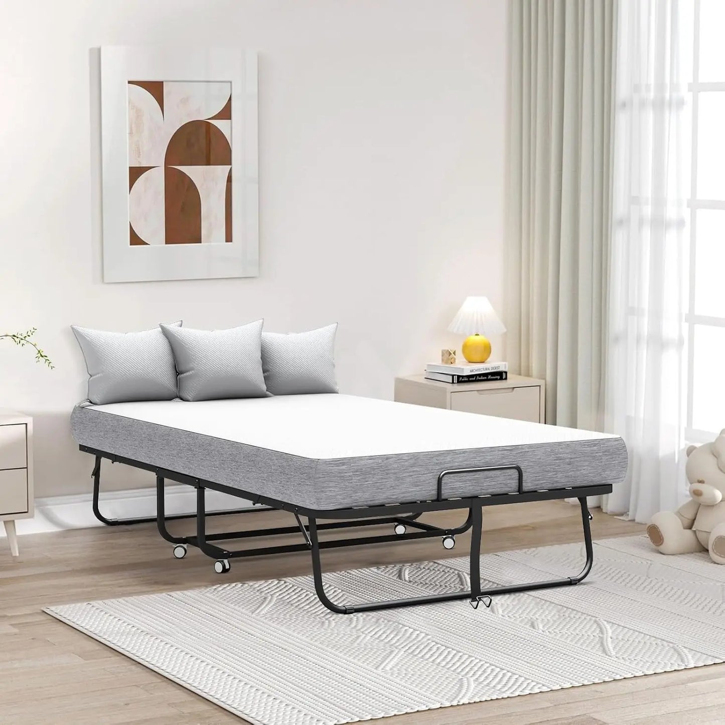 Folding Bed With Mattress Rollaway For Home Hospital Living Room
