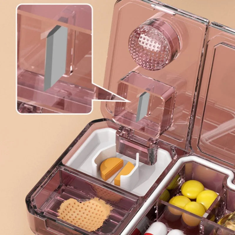 Multifunctional Portable Pill Box Organizer And Cutter With Invisible Storage