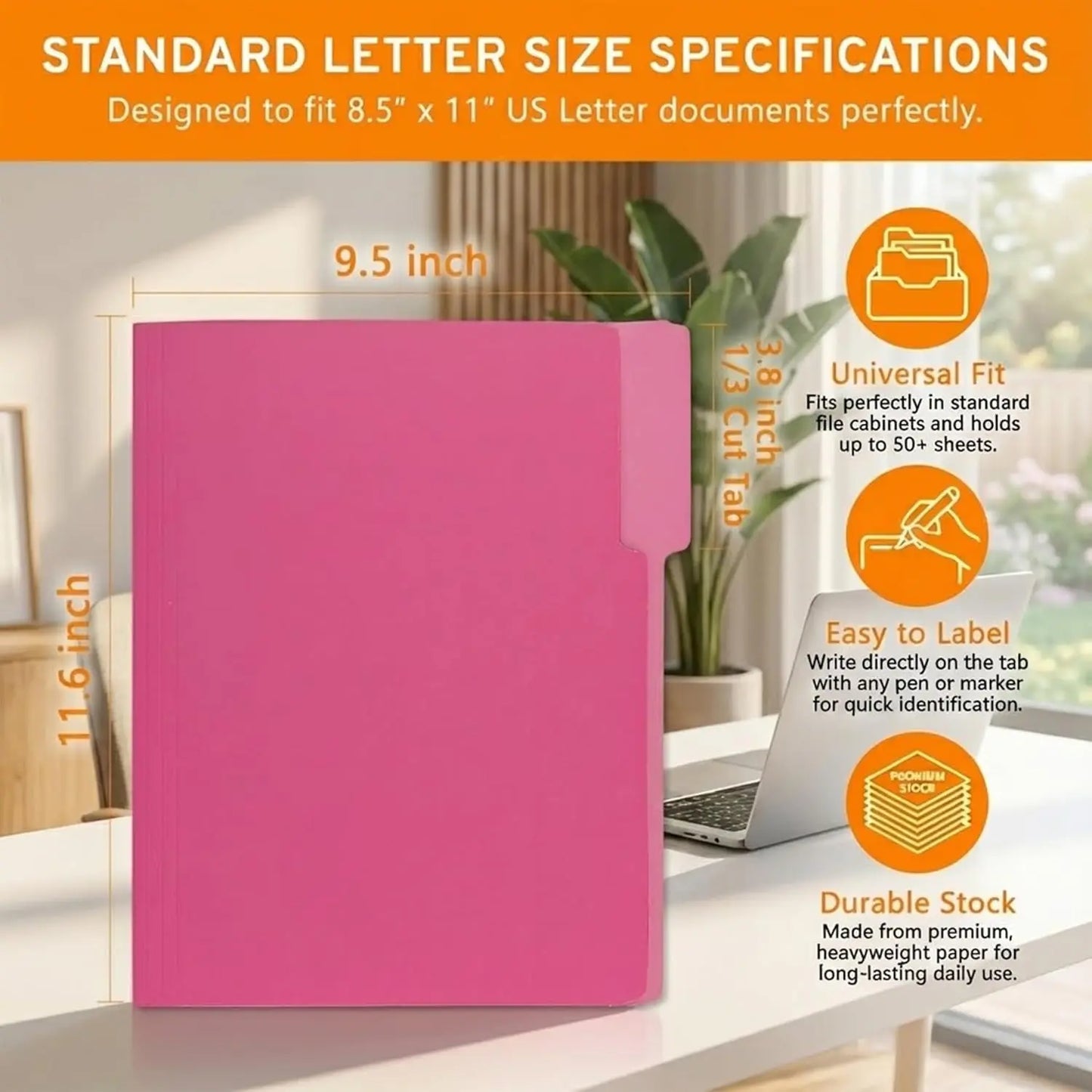 100 Pack File Folders With Durable One Third Cut Tabs
